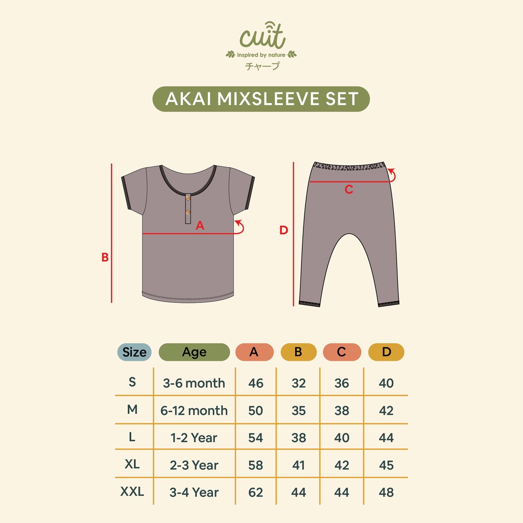 CUIT Baby 3 Bulan - 4 Tahun Asahi Setelan Tangan Pendek Celana Panjang Anak Unisex Furutsu Series