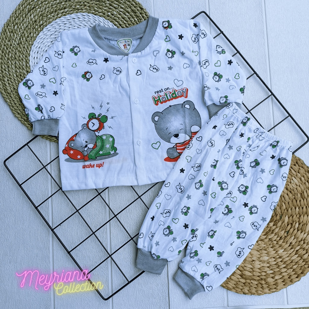 Setelan Piyama Panjang Baju Anak Usia 3-12 Bulan Motif TIger Oblong Kancing Bahu