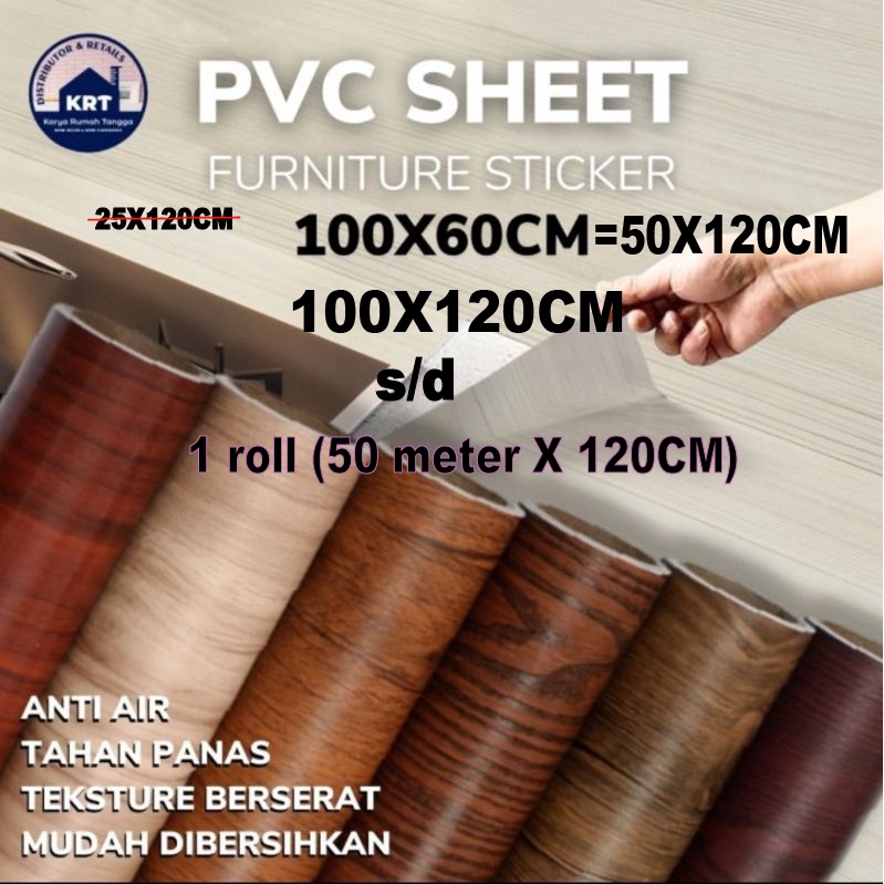 Stiker / Sticker Motif Kayu 120 x 100CM PVC Sheet Sticker Pelapis Furniture Lemari Meja Taco Sheet
