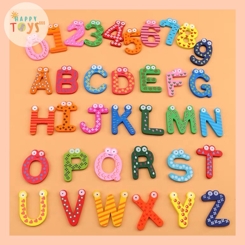 HAPPYTOYS.888 #A45 NUMBER MAGNET 0-9 ISI 10PCS / ALPHABET MAGNET BIG ISI 26PCS UKURAN BESAR / TEMPELAN KULKAS BAHAN KAYU / MAGNET ANGKA / MAGNET HURUF