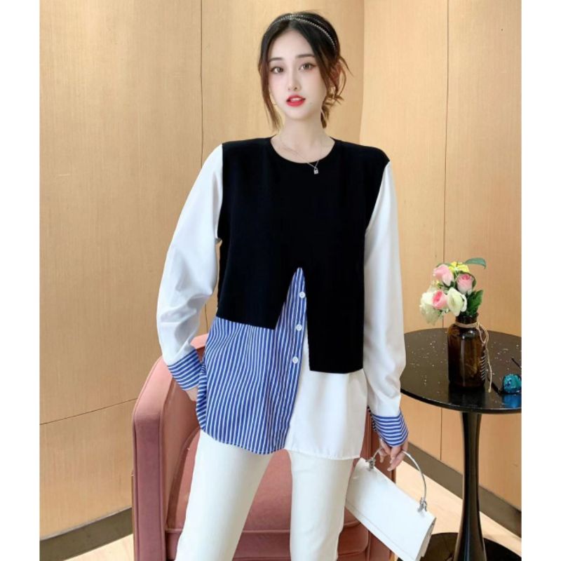 Blouse wanita,Blouse kerja, Blouse Katun Silk Mix Rajut , Atasan Wanita Import , Baju Wanita,Busui,#