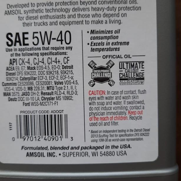 AMSOIL 5W40 DIESEL API CK-4