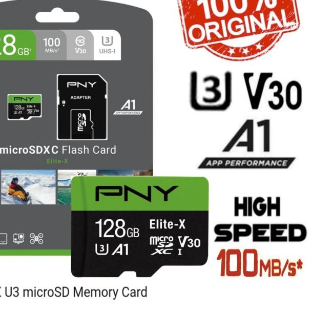 microSD 128GB XC U3 V30 PNY Elite-x 100Mb/s 100% Original