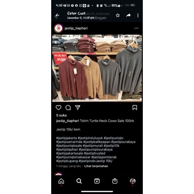 kaos pink s, mock neck abu M, turtle neck beige L