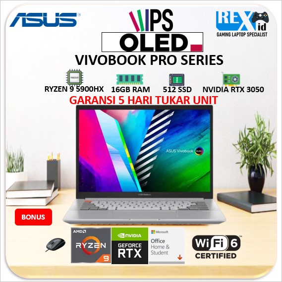 ASUS VIVOBOOK PRO OLED RYZEN 9 5900HX 512SSD 16GB RTX 3050 4GB W11+OHS