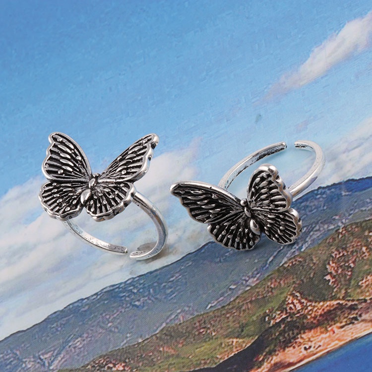 Cincin Jari Telunjuk Model Terbuka Desain Kupu-Kupu hollow Gaya retro Korea hip hop butterfly