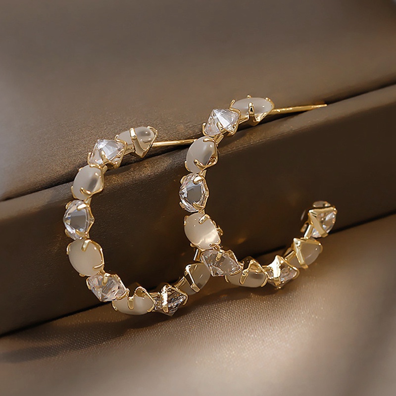 Fancyqube Anting Hoop Opals Gaya Korea Untuk Wanita