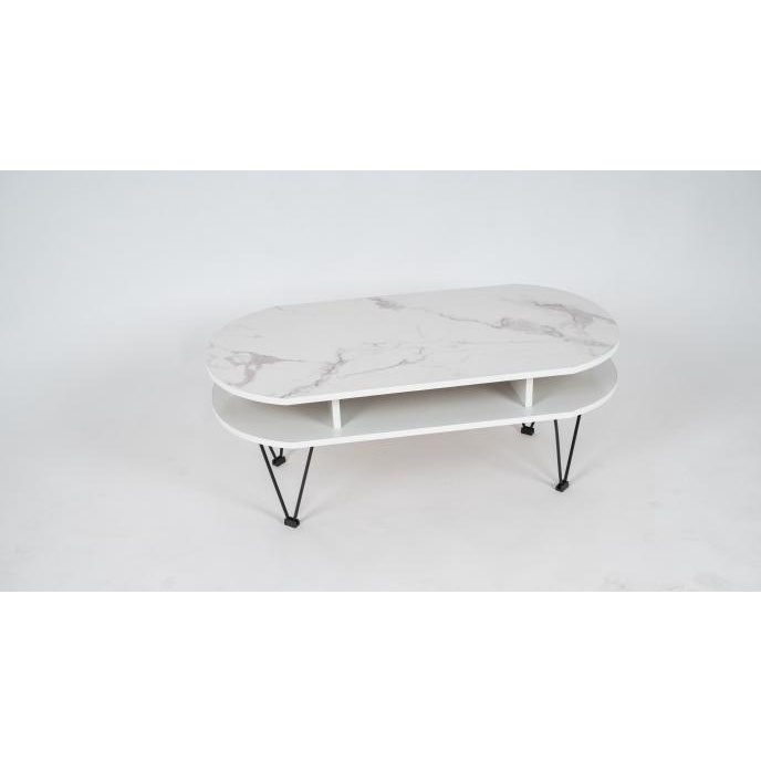 Meja Tamu Minimalis Oval Furlo / Coffee Table Oval Motif Marmer Storklara