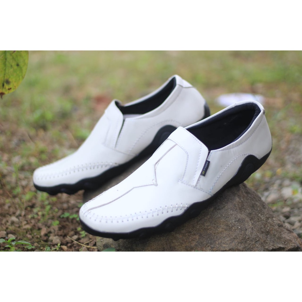 Sepatu pansus pria kulit asli Desko slip on slop putih perawat dokter bruder casual ok