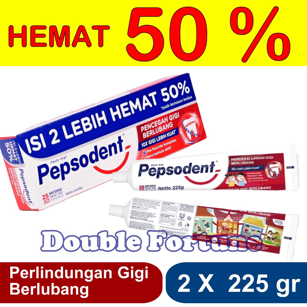 PEPSODENT PASTA GIGI PAKET LEBIH HEMAT 50%     2X 225G ODOL