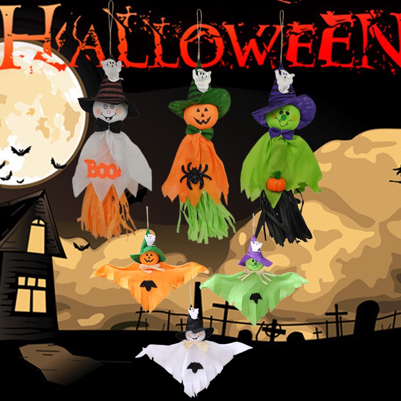 Dekorasi Gantung Halloween Artistik Dengan Rumbai Kertas Minyak Dan Gaya Yang Berbeda