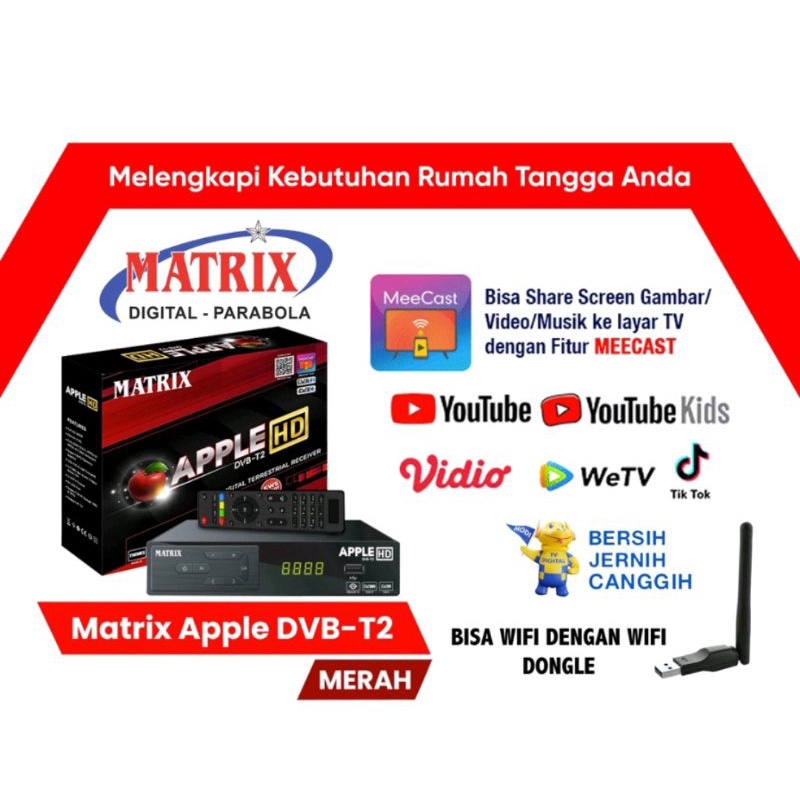SET TOP BOX MATRIX APPLE MERAH / GARUDA RECEIVER DIGITAL YOUTUBE  DVB T2 / PENERIMA SIARAN DIGITAL /