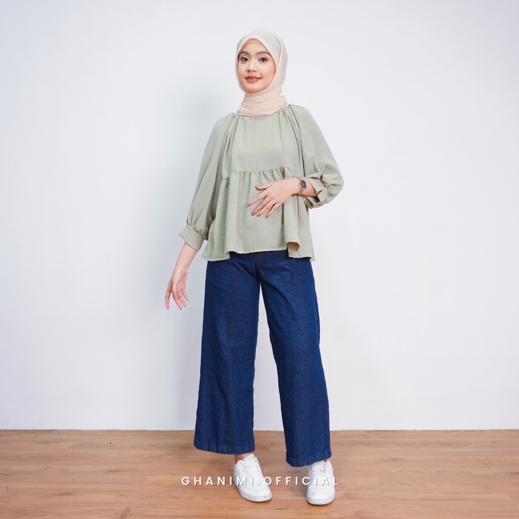 Ghanimi - Bianca Blouse / blus Crinkle Polos / blus kerja / blus kasual formal daily / atasan kerja / blus lengan puff balon