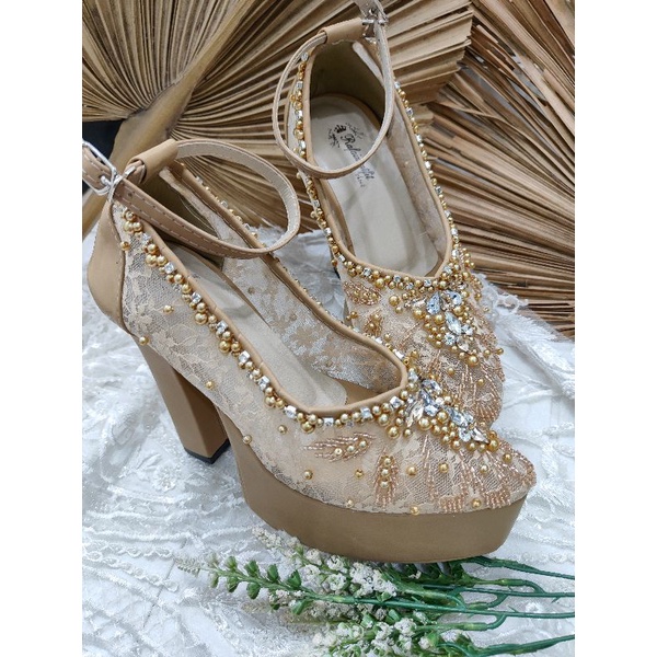 sepatu pesta wedding wanita rasly nude tali 12cm tahu