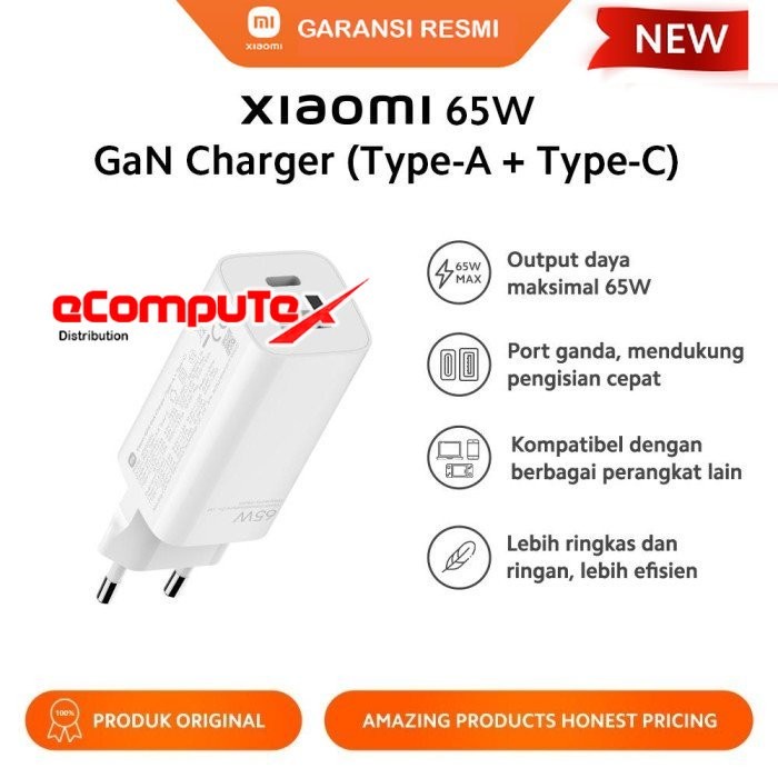 XIAOMI 65W GAN CHARGER TYPE-A + TYPE-C / MI 65 W FAST CHARGING GARANSI RESMI