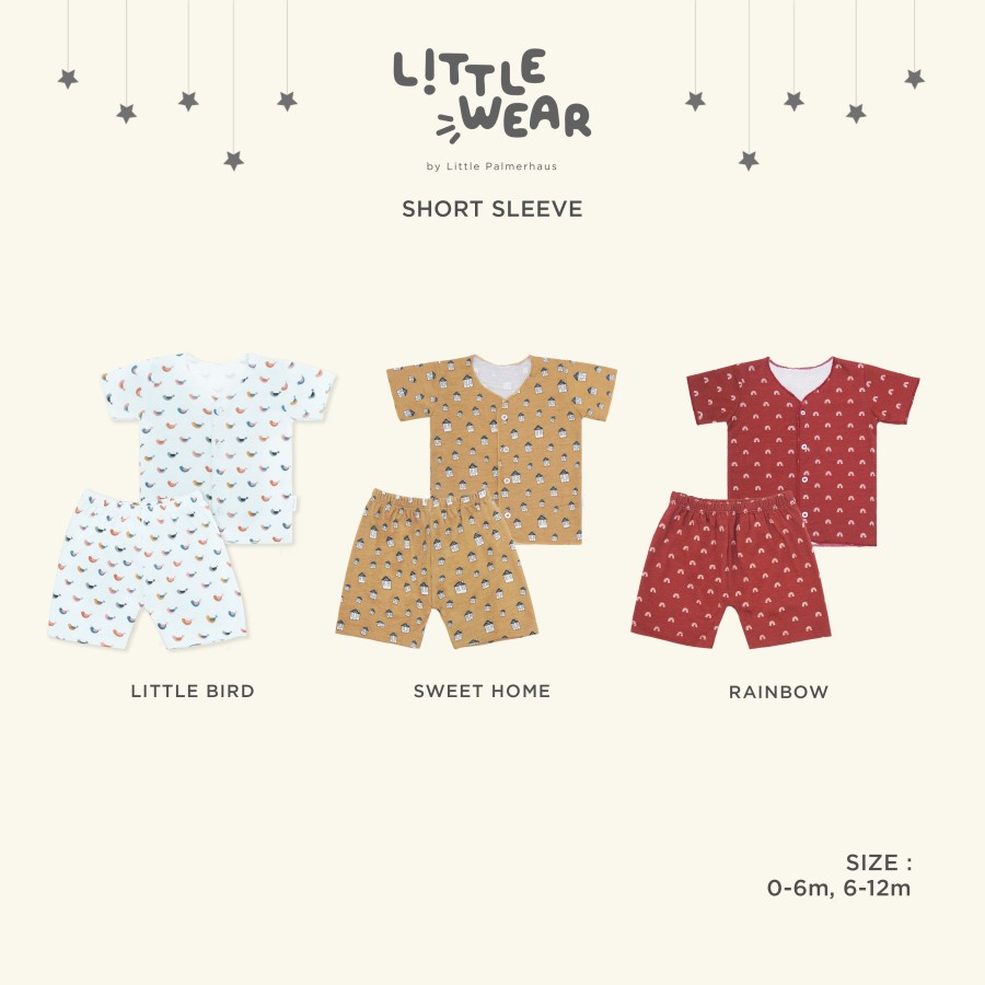 Little Wear Palmerhaus 0-6m/6-12m SHORT SLEEVE Setelan Baju KANCING DEPAN &amp; Celana PENDEK Bayi