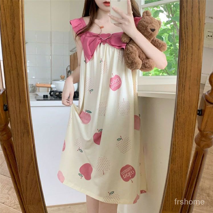 ins manis angin piyama musim panas wanita busur baru lucu kecil suspender piyama piyama wanita pakai