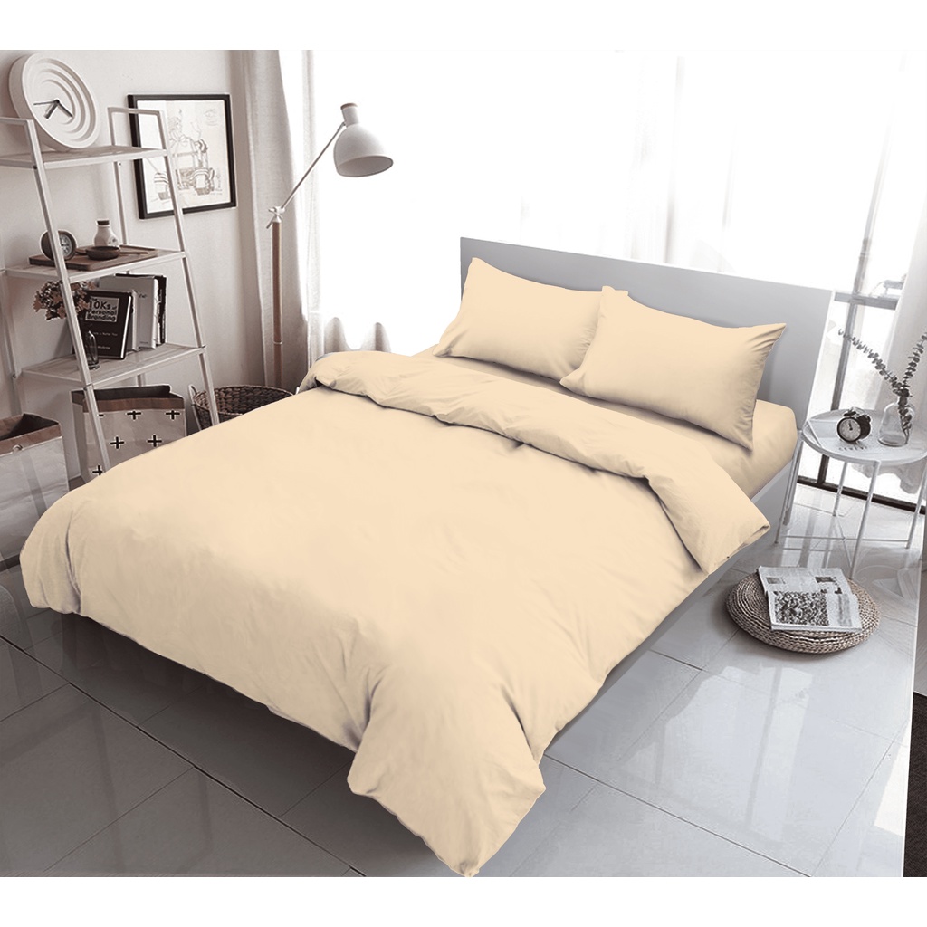 Kintakun Bedcover Set Sprei Flat 160/180 Butter Cream Warna Polos Dluxe Microtex 20cm