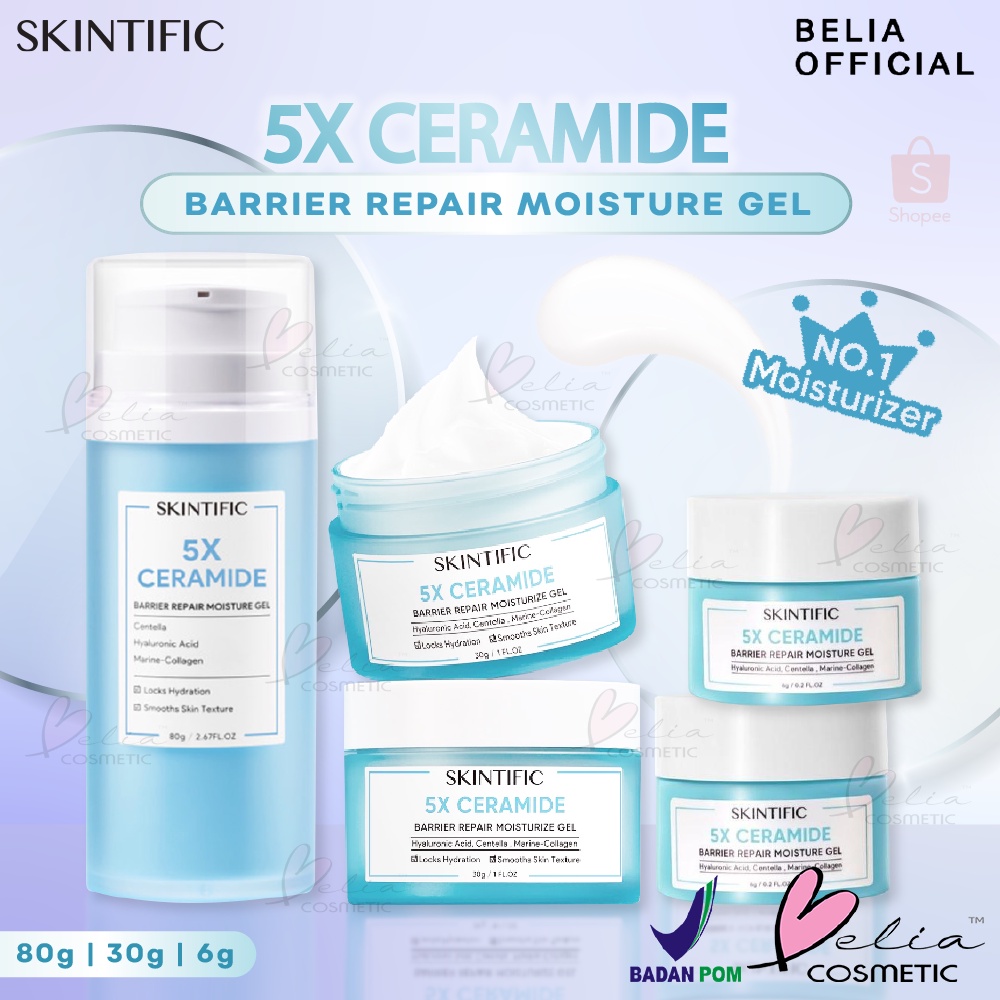 ❤ BELIA ❤ SKINTIFIC 5X Ceramide Barrier Repair Moisture Series | Moisturizer Gel 30g / Travel Size 6g / Big Size 80g / Moist Viral Pelembab Wajah / BPOM