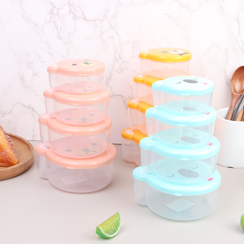 4 Pcs Kotak Makan Siang Bento Bahan Plastik Motif Kartun Dengan Tutup