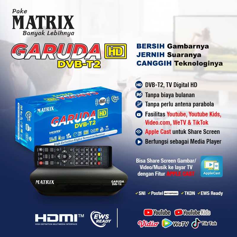 MATRIX / Polytron Set Top Box DVB T2 STB Apple Merah / Kuning + Antena Dongle