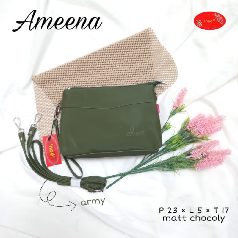 TAS AMEENA BAG BY INOE BAHAN CHOCOLY ANTI AIR WATERPROOF SELEMPANG TALI PANJANG PENUTUP RESLETING PREMIUM