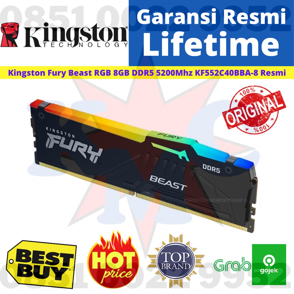 Kingston Fury Beast RGB KF552C40BBA-8 8GB DDR5 5200Mhz Resmi