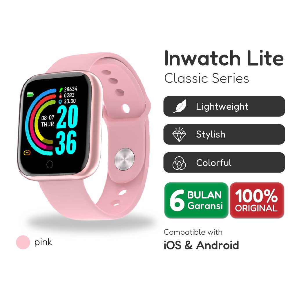 Inwatch Lite Pink Y68 Smart Watch Pintar Smartwatch Jam Tangan Pria Wanita Pintar Anti Air Bluetooth Multi Fungsi