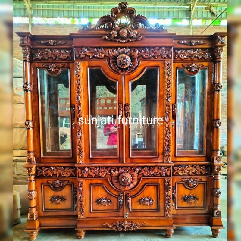 lemari hias bulan 4 pintu jati