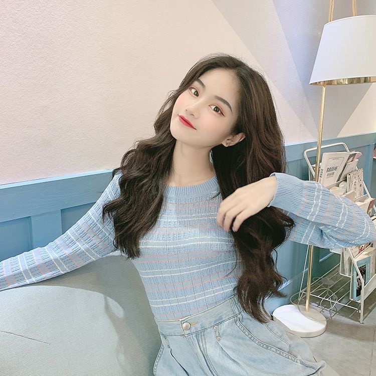 YIU YIU Rajut - Kaos Wanita Crewneck Rajut Lengan Panjang Terbaru Korean Crop Casual Top