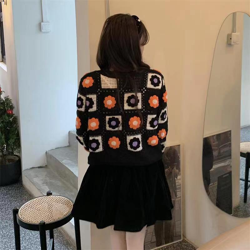 Outer Wanita Cardigan Rajut Wanita Kancing Lengan Panjang Vintage Casual Cardigan Crop