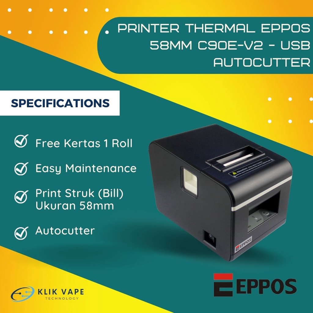 Printer Thermal EPPOS 58MM Untuk Cetak No Antrian C90E-V2 - USB Autocutter KlikVape Bandung Bisa Gosend/Grab