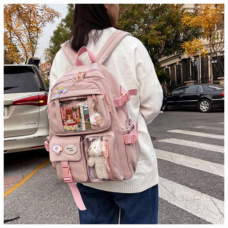 Tas Ransel Wanita Kuliah Santai Sekolah muat laptop boneka cute import kualitas bagus cewek perempuan cewe tas ransel laptop kuliah santai jalan jalan lucu cute korea dekorasi boneka lucu Study Laptop Backpack Boys Girls School Books Bags For Teen