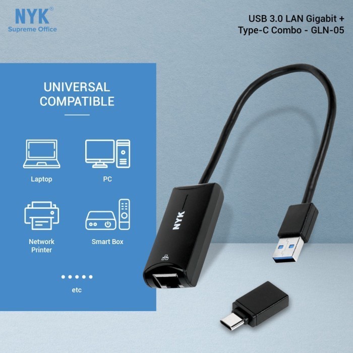 Usb A 3.0 to lan rj45 cable nyk 1000Mbps gigabit ethernet adapter with otg type-c for pc cpu laptop macbook phone tablet gln05 gln-05