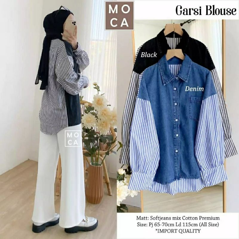 Garsi Blouse, BLOUSE WANITA CANTIK FIT XXLD 115 BAHAN SOFT JEANS MIX KATUN PREMIUM TERMURAH OOTD