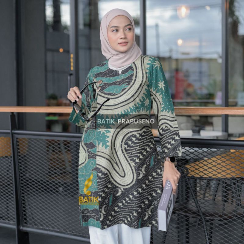 Baju Tunik Atasan Wanita Motif Himawari/Batik Prabuseno Resleting Belakang