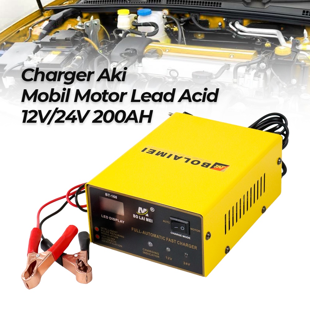 BOLAIMEI Charger Aki Mobil Motor Pintar Lead Acid 12V/24V 200AH - BT-168 - Yellow