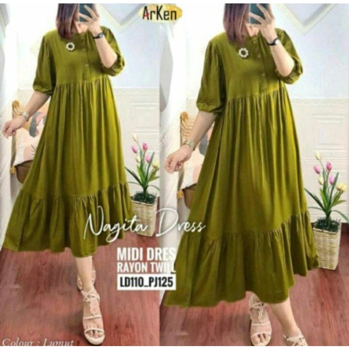 MIDI DRESS POLOS JUMBO KEKINIAN - NABILA DRESS - MIDI RAYON BUSUI LD 120