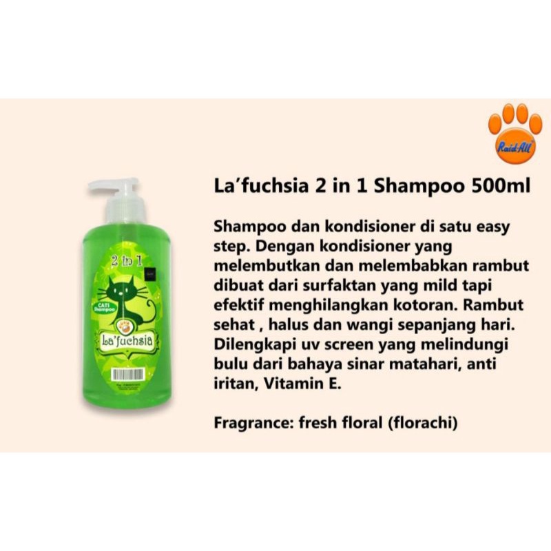 shampo kucing La'fuchsia 2 in 1 (hijau) 500ml raid all