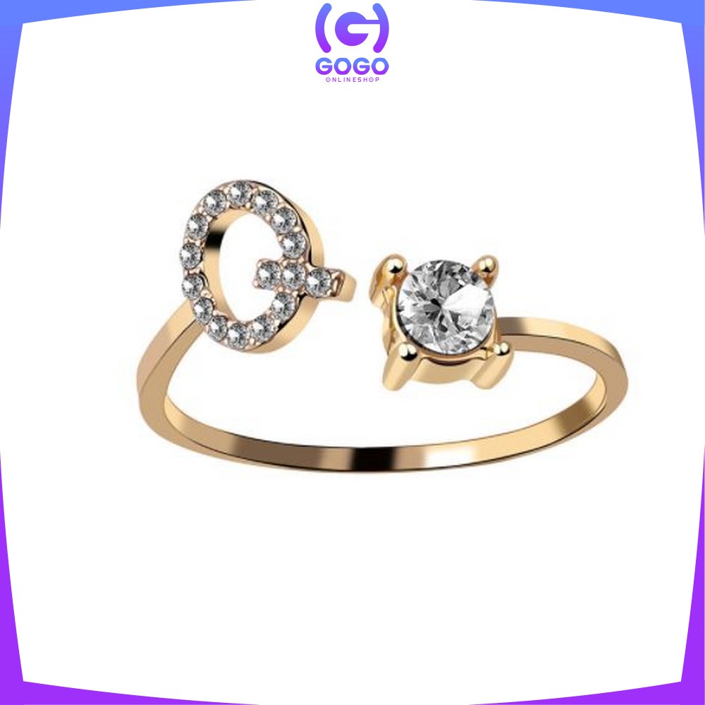 GOGO-K59 Cincin Huruf Gold Stainless Inisial Nama Cincin Alphabet / Cincin Abjad Huruf A-Z Wanita Fashion / Cincin Wanita Huruf Set Perhiasan Wanita