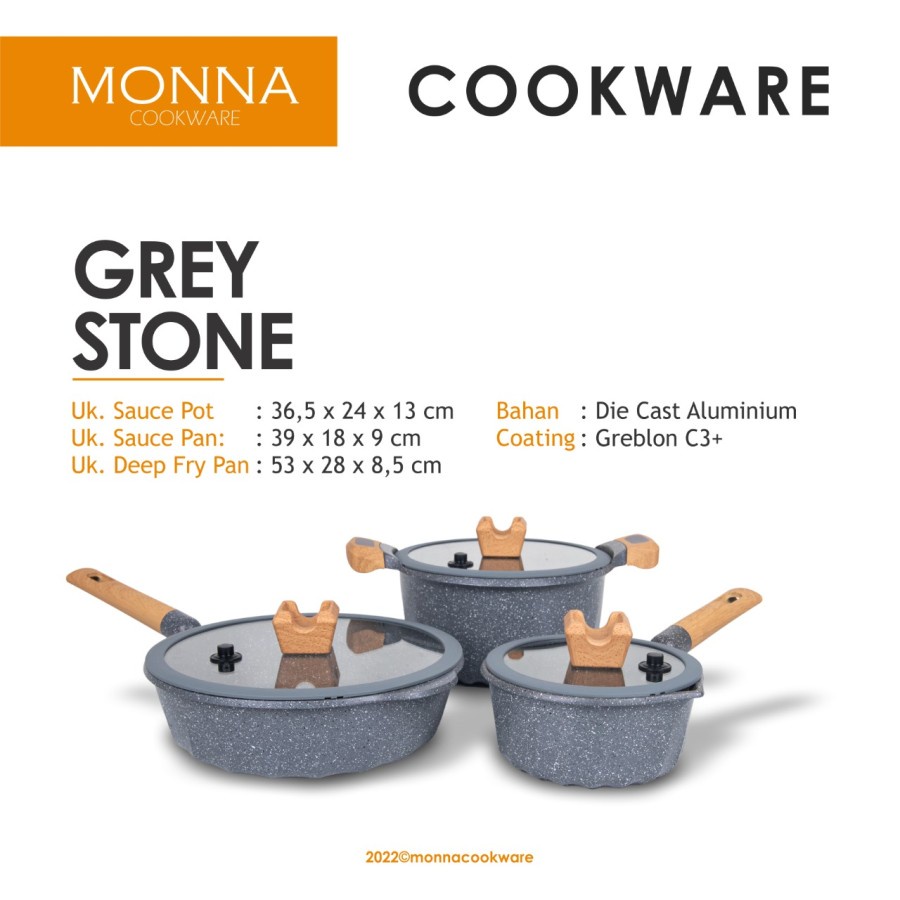 Panci Set Grey Stone Monna Cookware / Wajan / Panci Monna Free Sutil