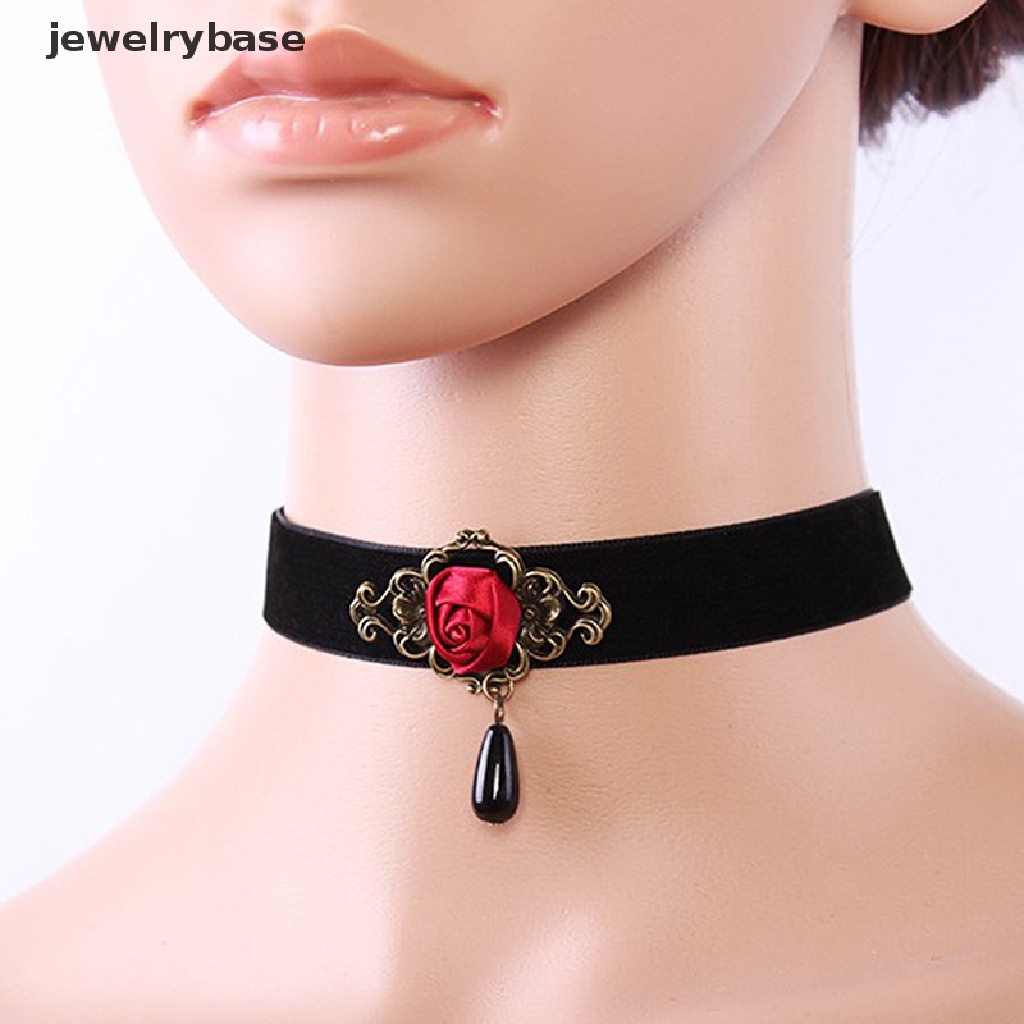 1pc Kalung Choker Desain Mawar Gaya Gothic Untuk Wanita