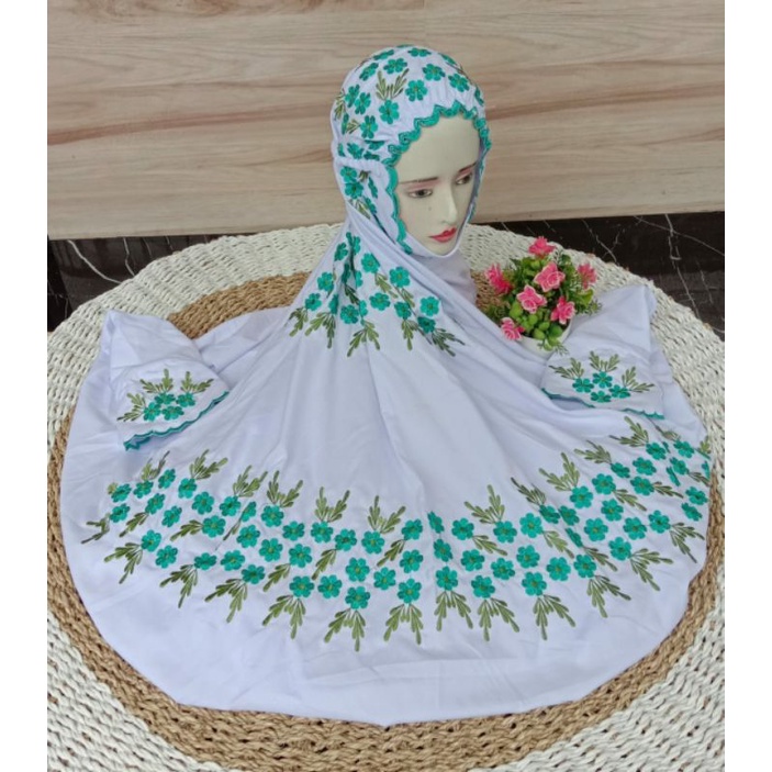 MUKENA TERUSAN LAJURAN BUNGA MELATI • MUKENA LAJURAN BERKERUT MUKENA SANTRI MUKENA PUTIH