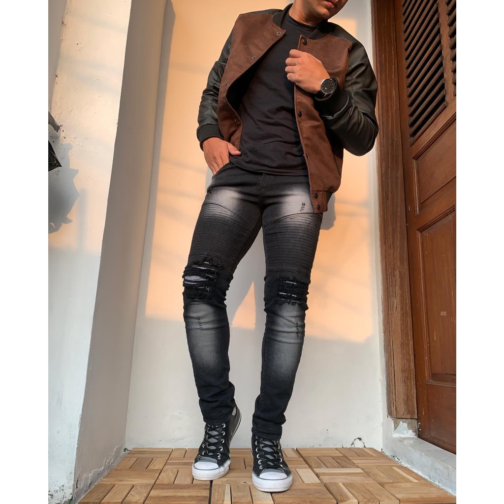 JEANS BIKER/CELANA BIKER/BIKER JEANS/JEANS SOBEK/CELANA SOBEK BIKER JEANS SOBEK STRETCH MELAR/JEANS 