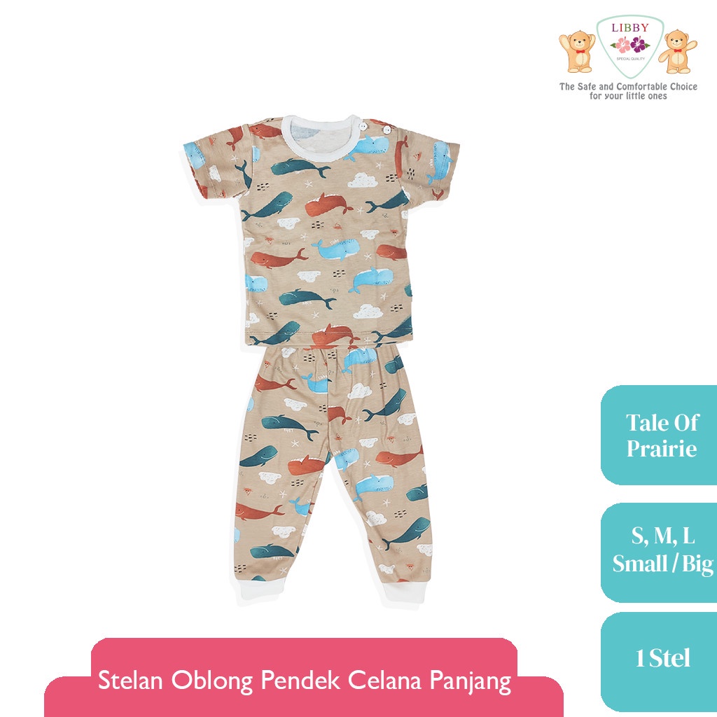 Baju Bayi Setelan Oblong Pendek Kancing Pundak Celana Panjang LIBBY Motif Tale Of Prairie (1 Stel)