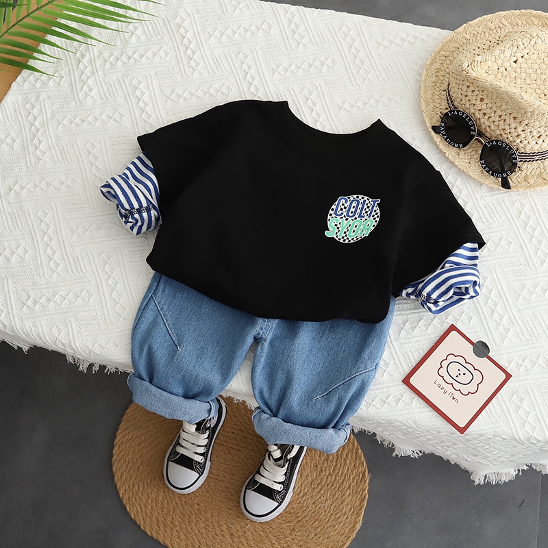 Setelan Anak Laki Laki COLT Pakaian Set 2pcs Kaos Lengan panjang dan Celana Jeans Panjang Anak  Import