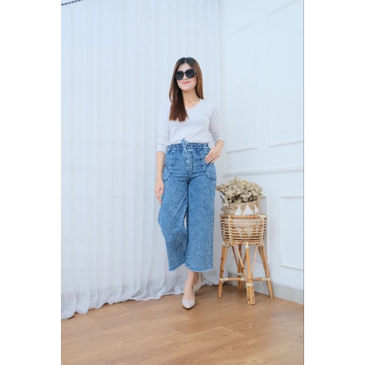 HIGHWAIST CELANA KULOT WANITA JEANS RAWIS SNOW