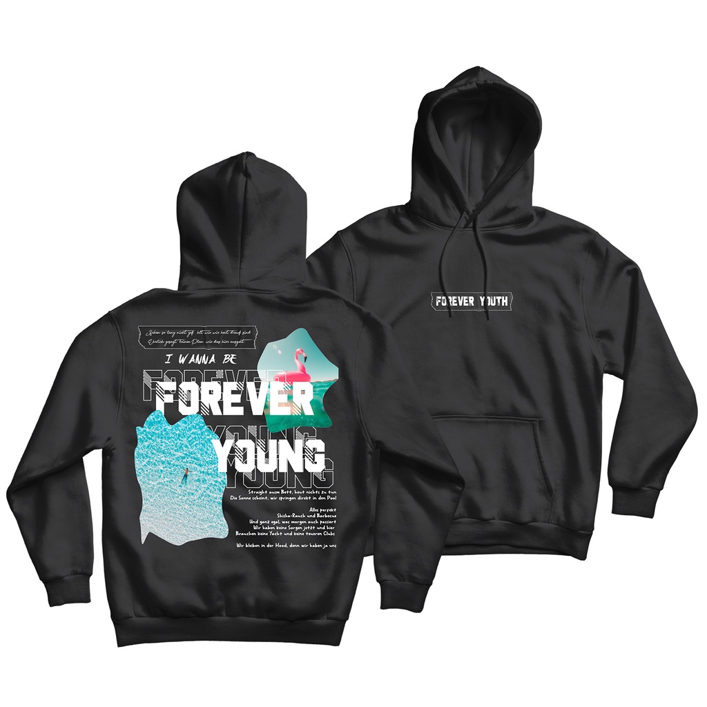 Sweaterpolos Hoodie Jumper FOREVER YOUNG ( Sablon ) Unisex Pria &amp; Wanita