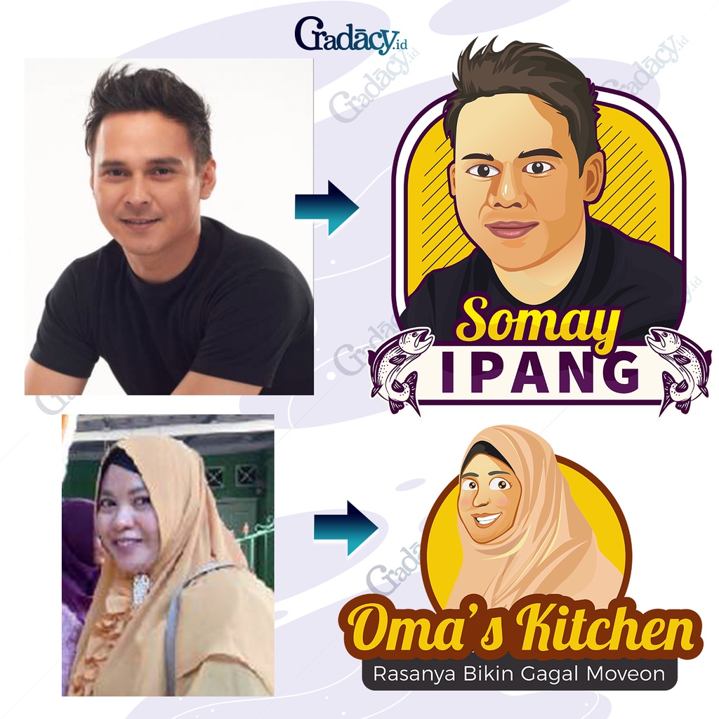 jasa desain logo custom maskot foto wajah, orang asli, logo gambar foto sendiri, foto owner usaha, u