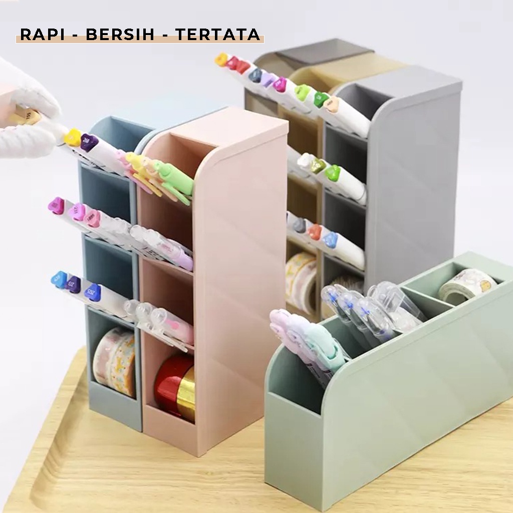 Rak Pensil Mini 4 Sekat Wadah Tempat Alat Tulis Storage Box Pulpen Spidol Kotak Penyimpanan Pencil Pena Gunting Lain Nya Rapi Anti Slip | GROSIRXPRESS